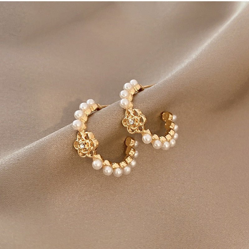 Pearl Flower Earrings Korean Temperament Silver-Jewearrings