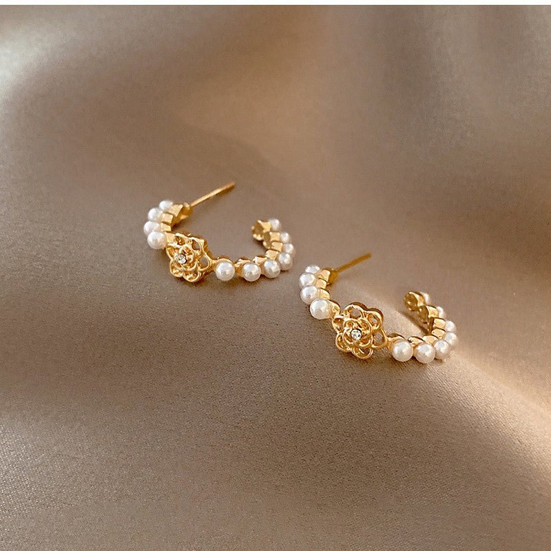 Pearl Flower Earrings Korean Temperament Silver-Jewearrings