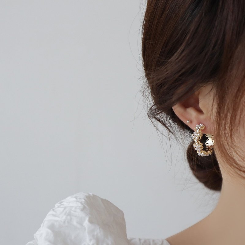 Pearl Flower Earrings Lace Fairy Personality-Jewearrings