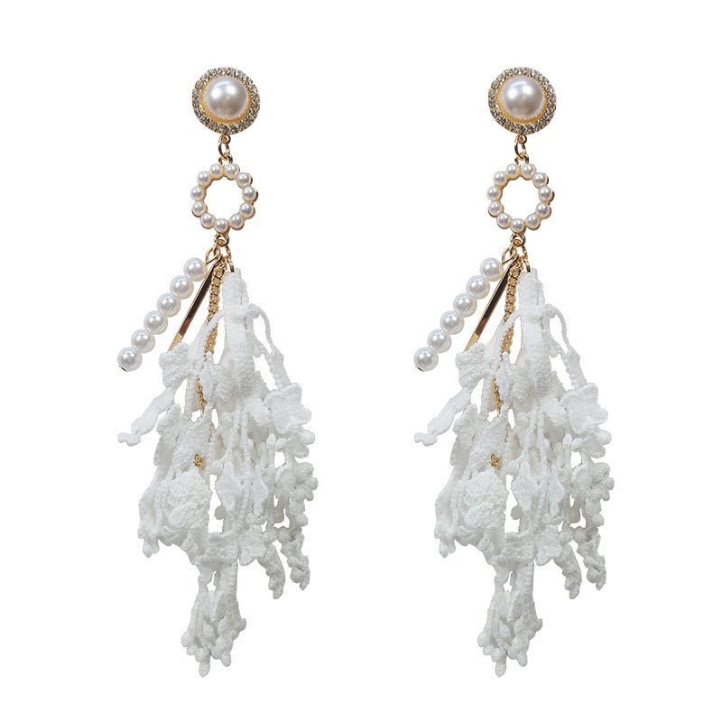 Pearl Flower Earrings - Ladies Fringed Lace-Jewearrings