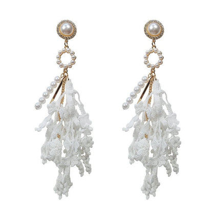 Pearl Flower Earrings - Ladies Fringed Lace-Jewearrings