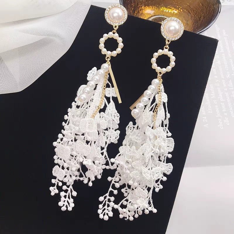 Pearl Flower Earrings - Ladies Fringed Lace-Jewearrings