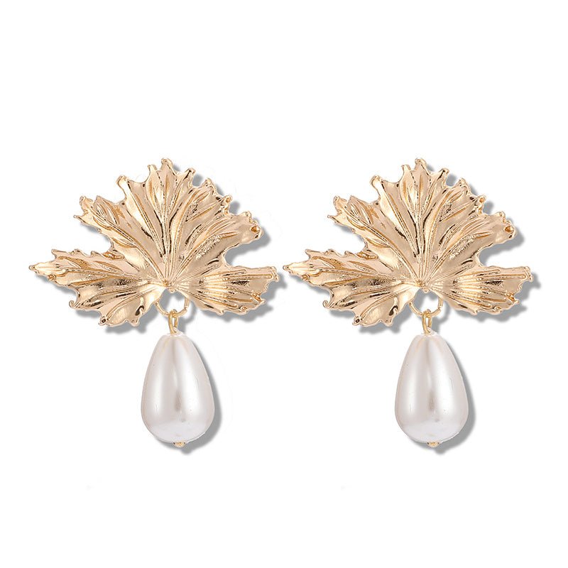 Pearl Flower Earrings - Leaf pearl golden-Jewearrings