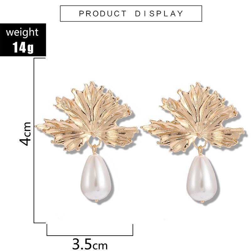 Pearl Flower Earrings - Leaf pearl golden-Jewearrings