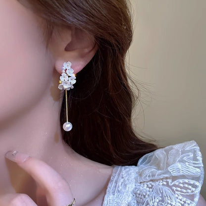 Pearl Flower Earrings Light Luxury Design-Jewearrings