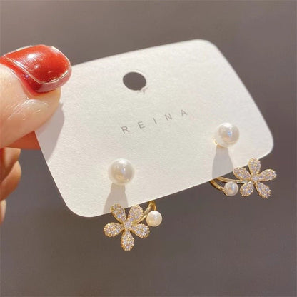 Pearl Flower Earrings Light Luxury Micro Inlay-Jewearrings