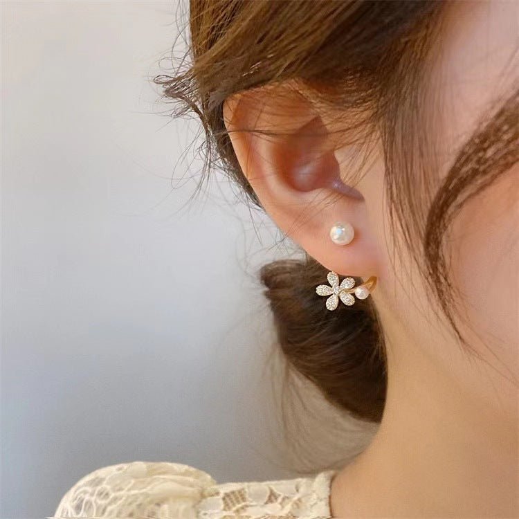 Pearl Flower Earrings Light Luxury Micro Inlay-Jewearrings