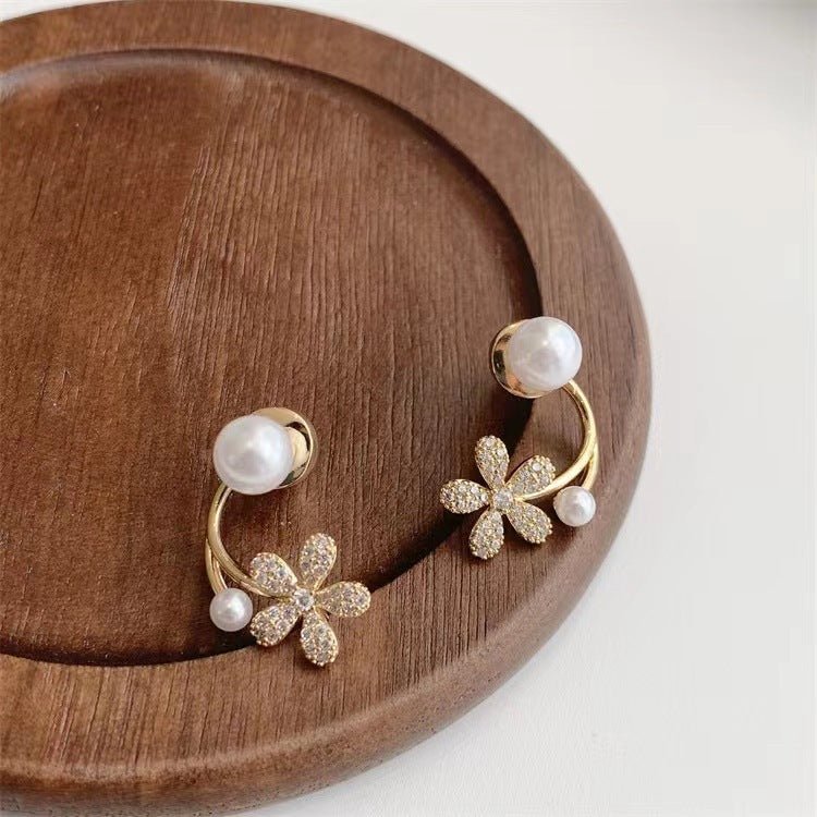 Pearl Flower Earrings Light Luxury Micro Inlay-Jewearrings