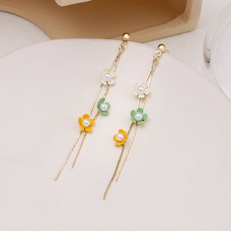 Pearl Flower Earrings Line Earrings-Jewearrings