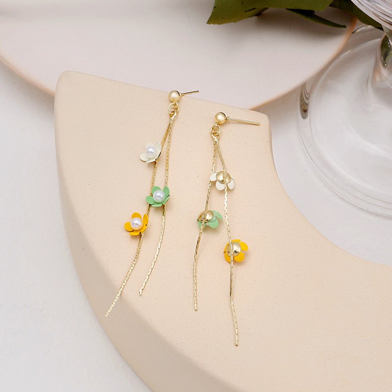 Pearl Flower Earrings Line Earrings-Jewearrings