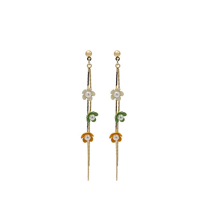 Pearl Flower Earrings Line Earrings-Jewearrings