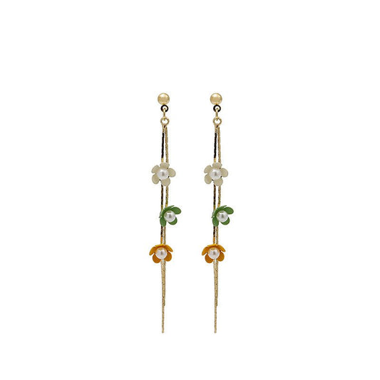 Pearl Flower Earrings Line Earrings-Jewearrings