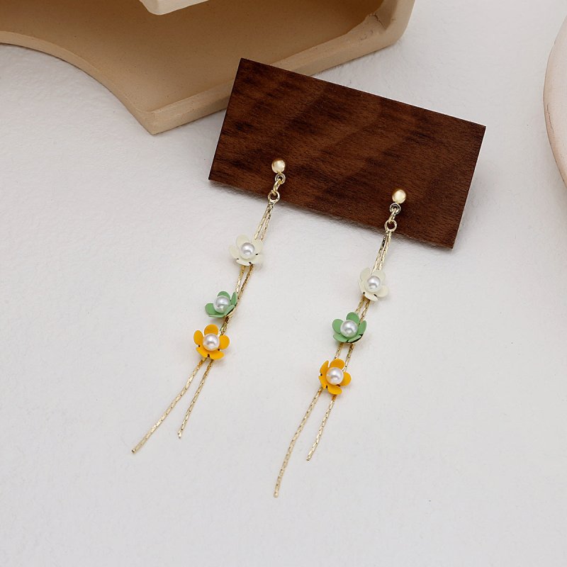 Pearl Flower Earrings Line Earrings-Jewearrings