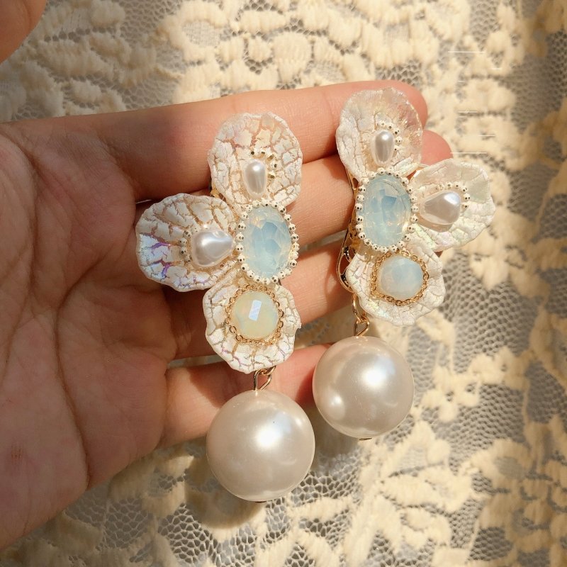 Pearl Flower Earrings Long-Jewearrings