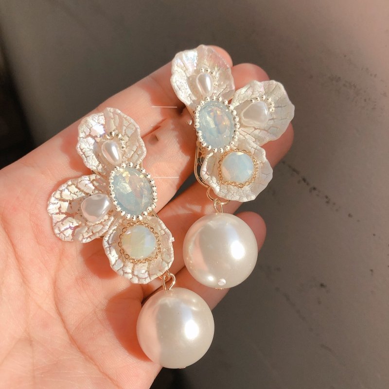 Pearl Flower Earrings Long-Jewearrings