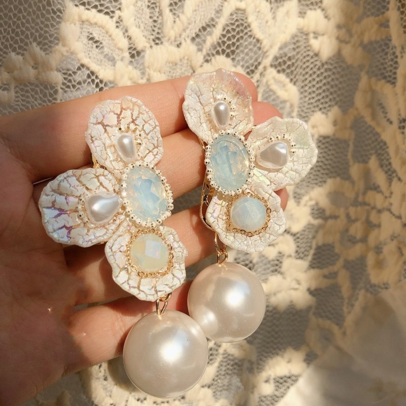 Pearl Flower Earrings Long-Jewearrings