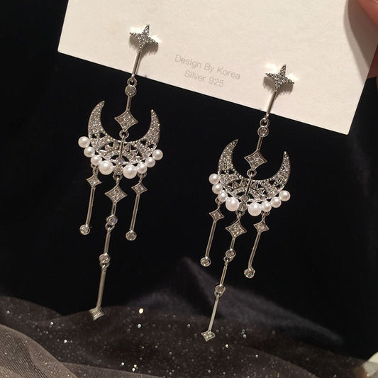 Pearl Flower Earrings Long Fringed Hollow-Jewearrings