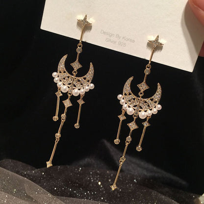 Pearl Flower Earrings Long Fringed Hollow-Jewearrings