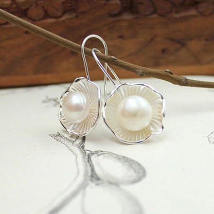 Pearl Flower Earrings Lotus Design-Jewearrings