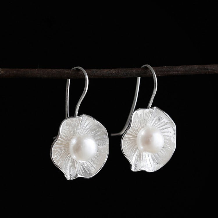 Pearl Flower Earrings Lotus Design-Jewearrings