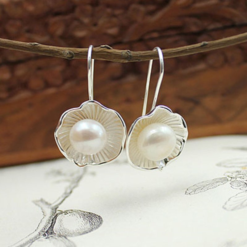 Pearl Flower Earrings Lotus Design-Jewearrings