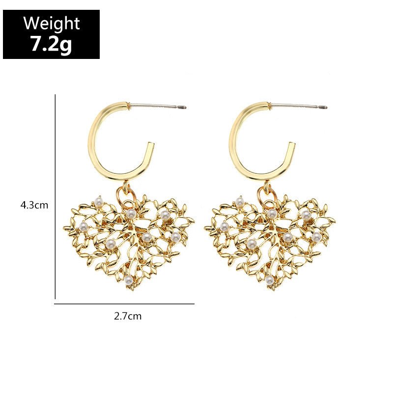 Pearl Flower Earrings Metal Love Earrings-Jewearrings