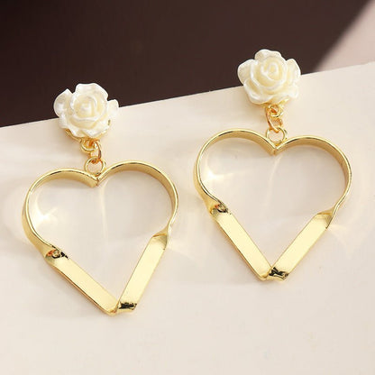 Pearl Flower Earrings Metal Love Earrings-Jewearrings