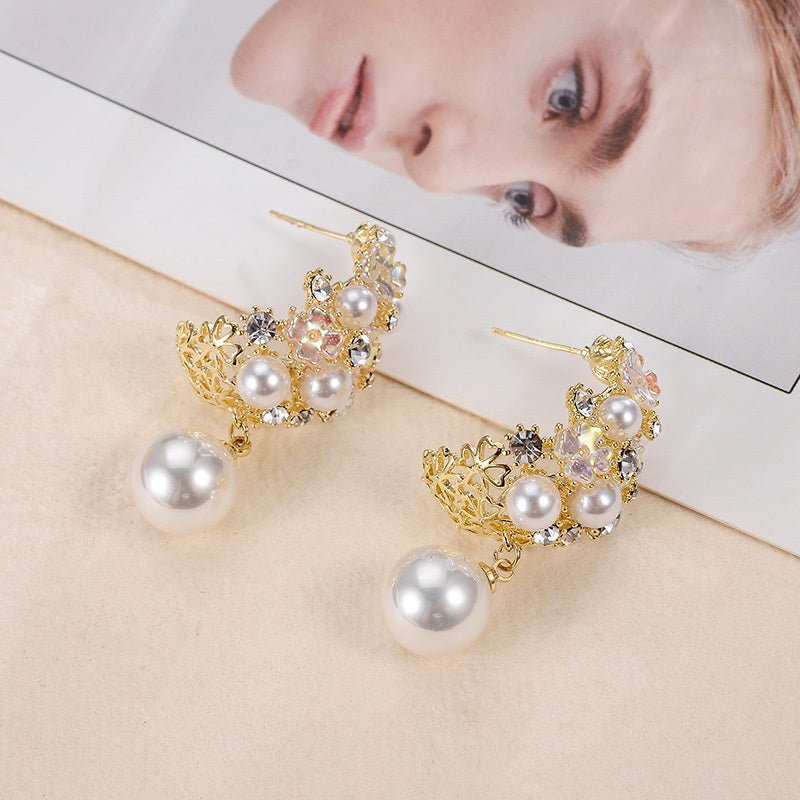 Pearl Flower Earrings Micro-inlaid Hollow-Jewearrings