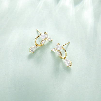 Pearl Flower Earrings Moon Shape-Jewearrings