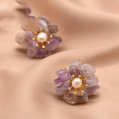 Pearl Flower Earrings - Natural-Jewearrings