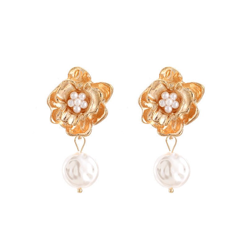 Pearl Flower Earrings Pendant Earrings-Jewearrings