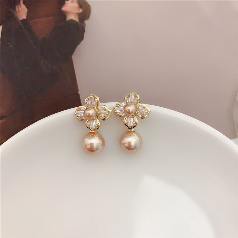 Pearl Flower Earrings - Personalized Zircon-Jewearrings