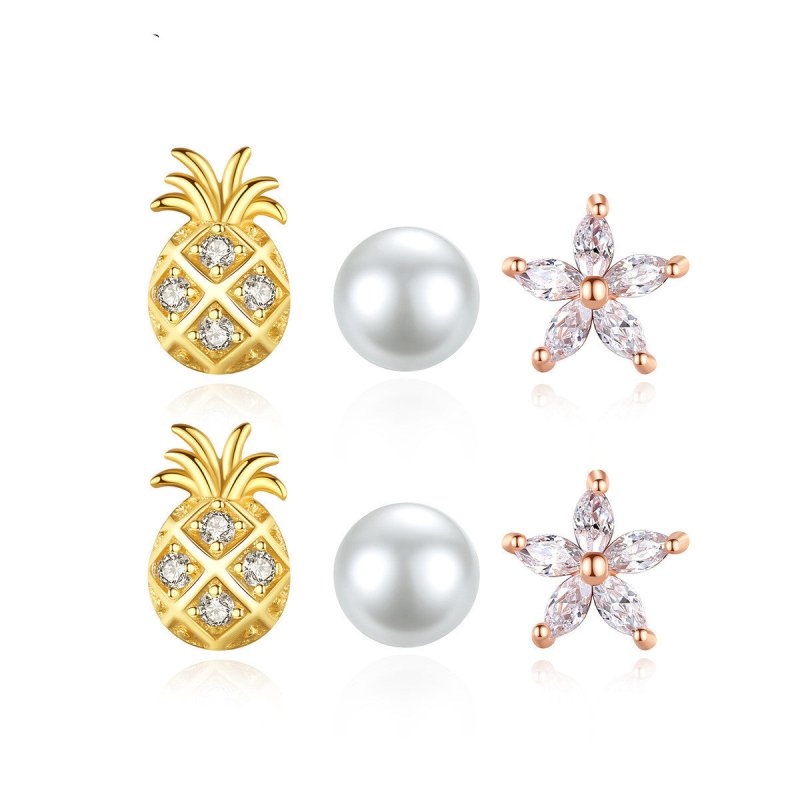 Pearl Flower Earrings Pineapple Stud Earrings-Jewearrings