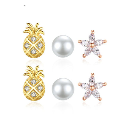 Pearl Flower Earrings Pineapple Stud Earrings-Jewearrings