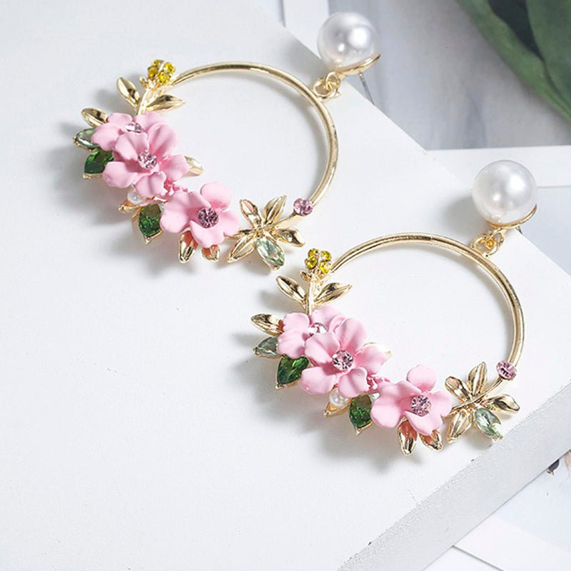 Pearl Flower Earrings Pink Flower-Jewearrings