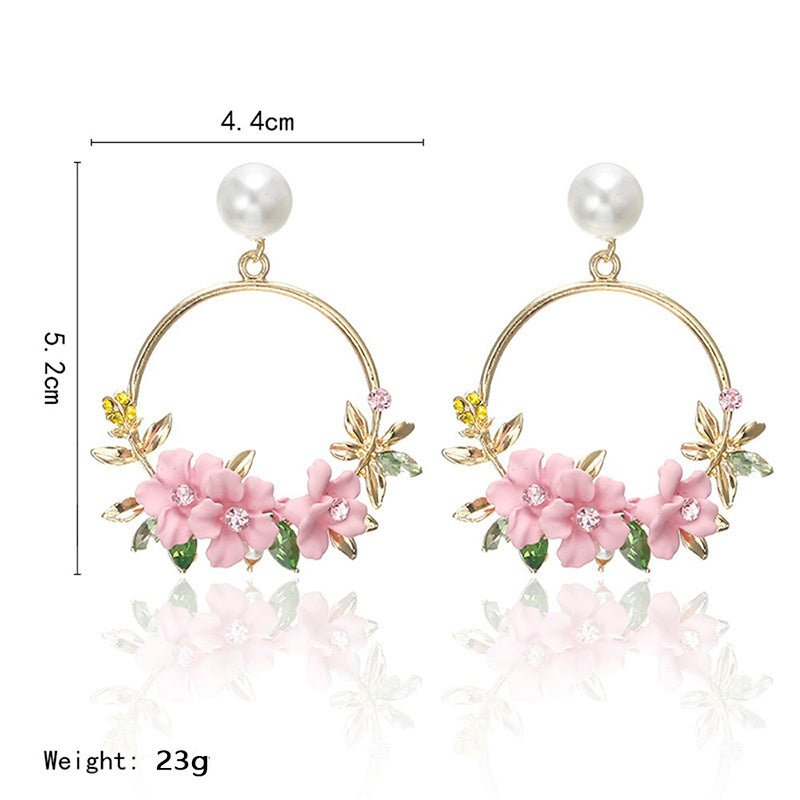 Pearl Flower Earrings Pink Flower-Jewearrings