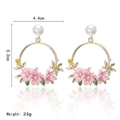 Pearl Flower Earrings Pink Flower-Jewearrings