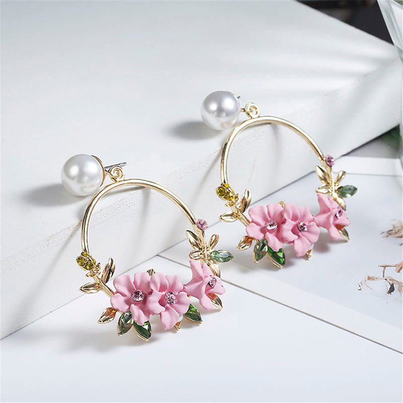 Pearl Flower Earrings Pink Flower-Jewearrings