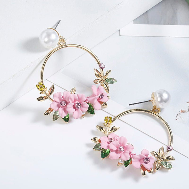 Pearl Flower Earrings Pink Flower-Jewearrings