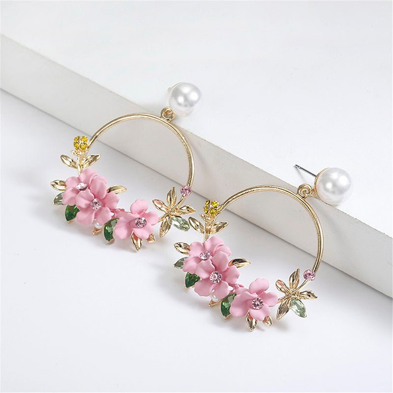 Pearl Flower Earrings Pink Flower-Jewearrings