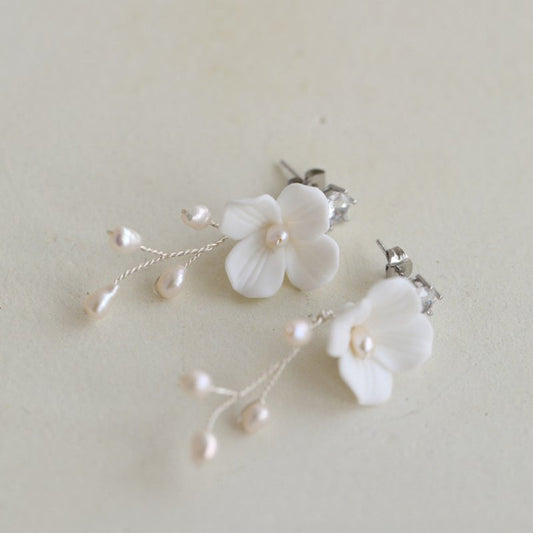 Pearl Flower Earrings Porcelain Fresh Water-Jewearrings