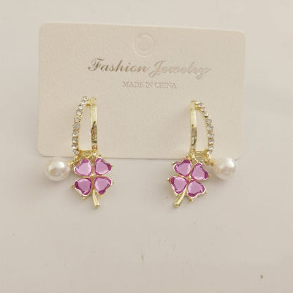 Pearl Flower Earrings Purple Crystal-Jewearrings