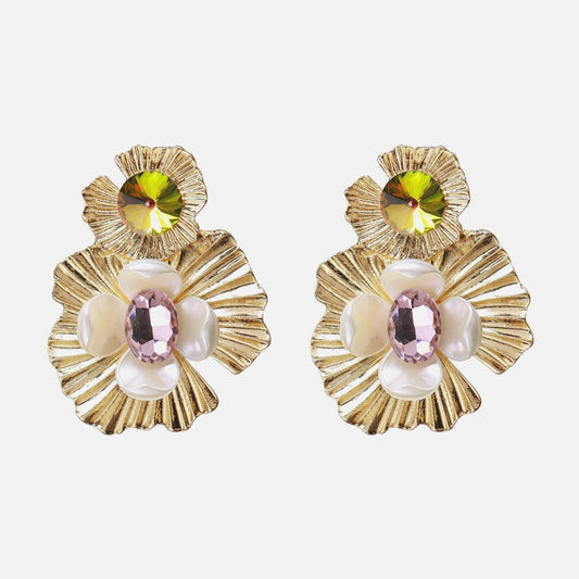 Pearl Flower Earrings Retro Alloy Earrings-Jewearrings