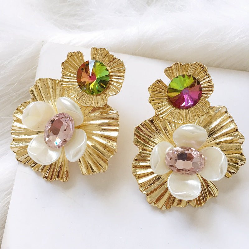 Pearl Flower Earrings Retro Alloy Earrings-Jewearrings