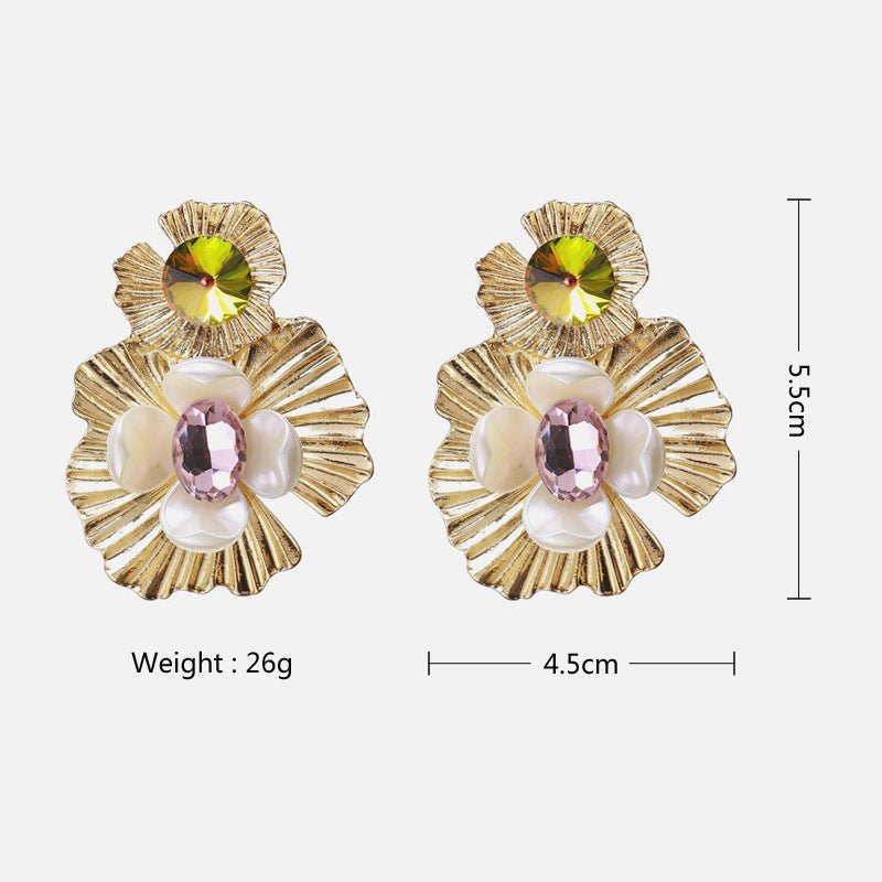 Pearl Flower Earrings Retro Alloy Earrings-Jewearrings