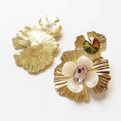 Pearl Flower Earrings Retro Alloy Earrings-Jewearrings