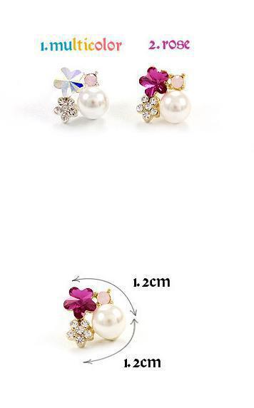 Pearl Flower Earrings Rhinestone-Jewearrings