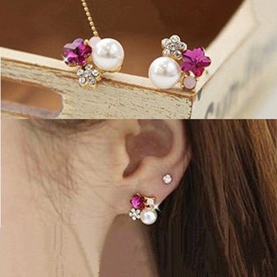 Pearl Flower Earrings Rhinestone-Jewearrings