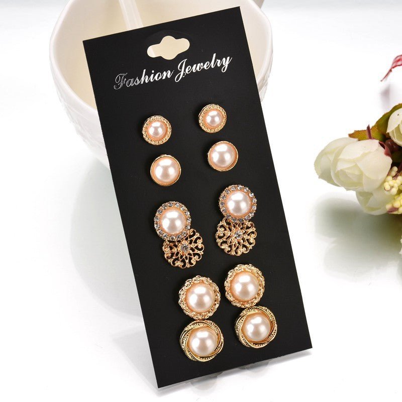 Pearl Flower Earrings Rhinestone Stud Earrings-Jewearrings