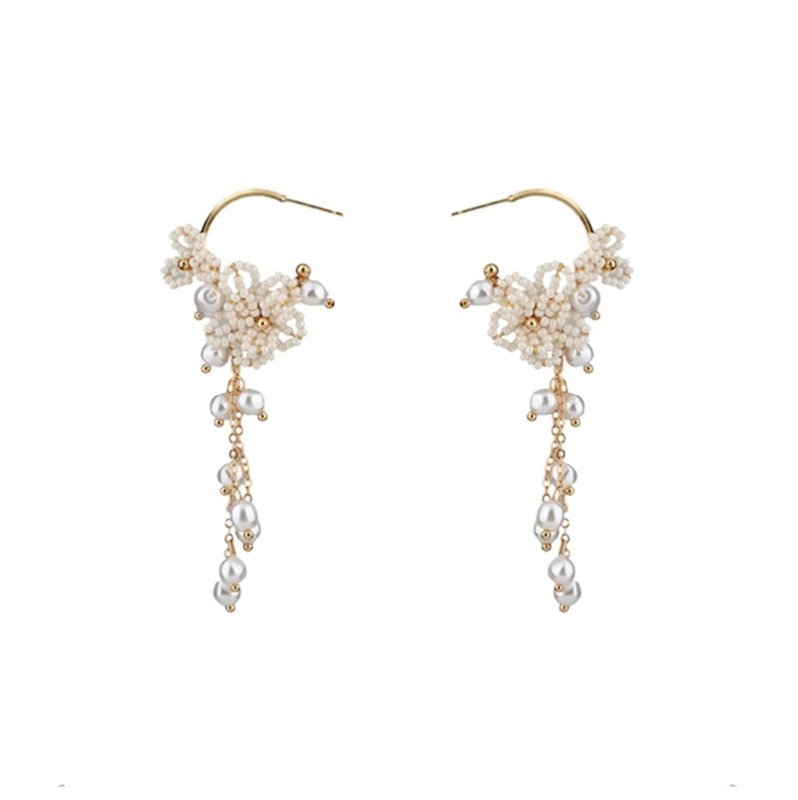 Pearl Flower Earrings Rice Pearl Earrings-Jewearrings